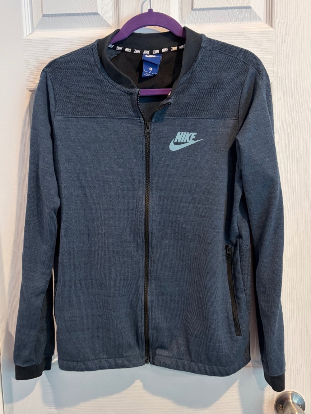 Nike Advance 15 Bomber Jacket Blue Black Knit Men's Small